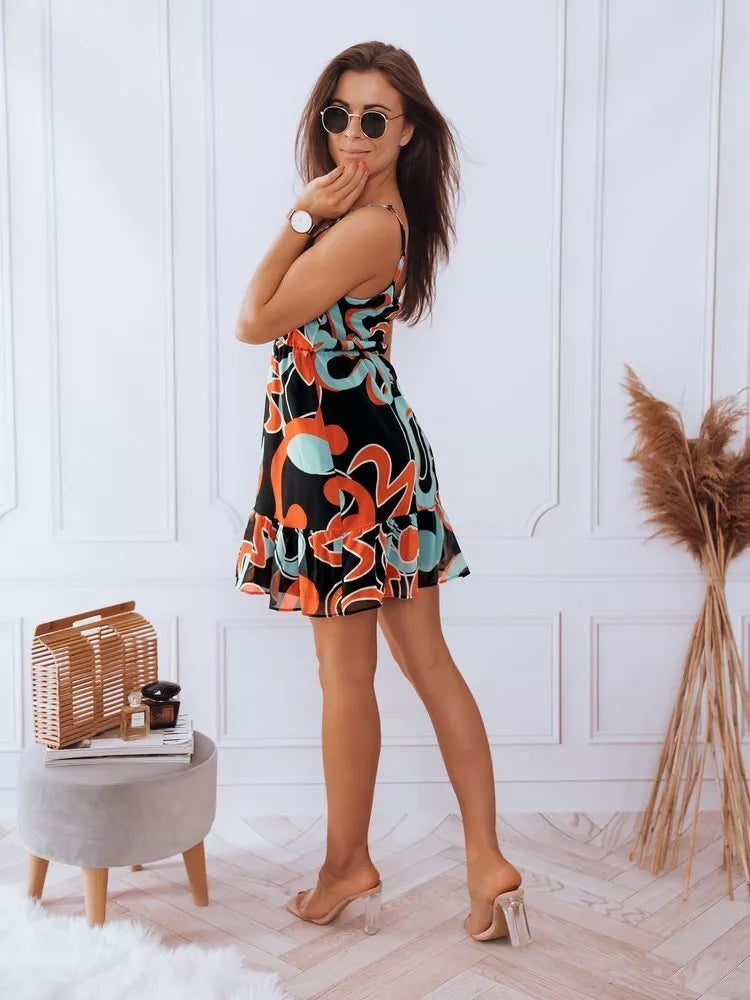 Moteriška vasarinė suknelė juoda su ornamentais Dilon