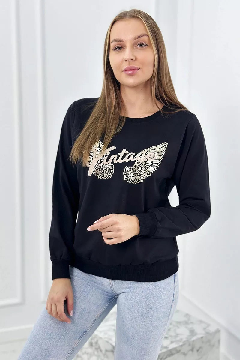 Moteriškas juodas džemperis Vintage