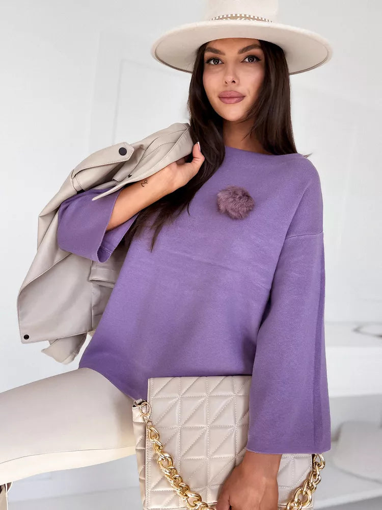Moteriškas violetinis oversize megztinis Justi