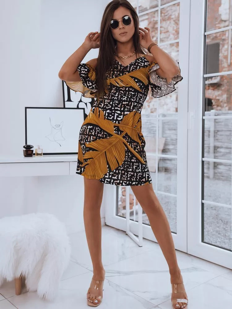 Stilinga moteriška juoda - geltona suknelė Perl