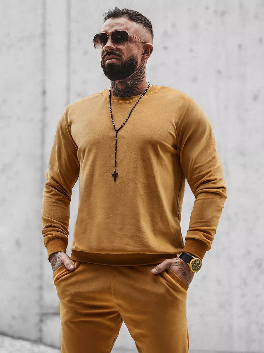 Veliūrinis vyriškas rudas laisvalaikio komplektas Kafil