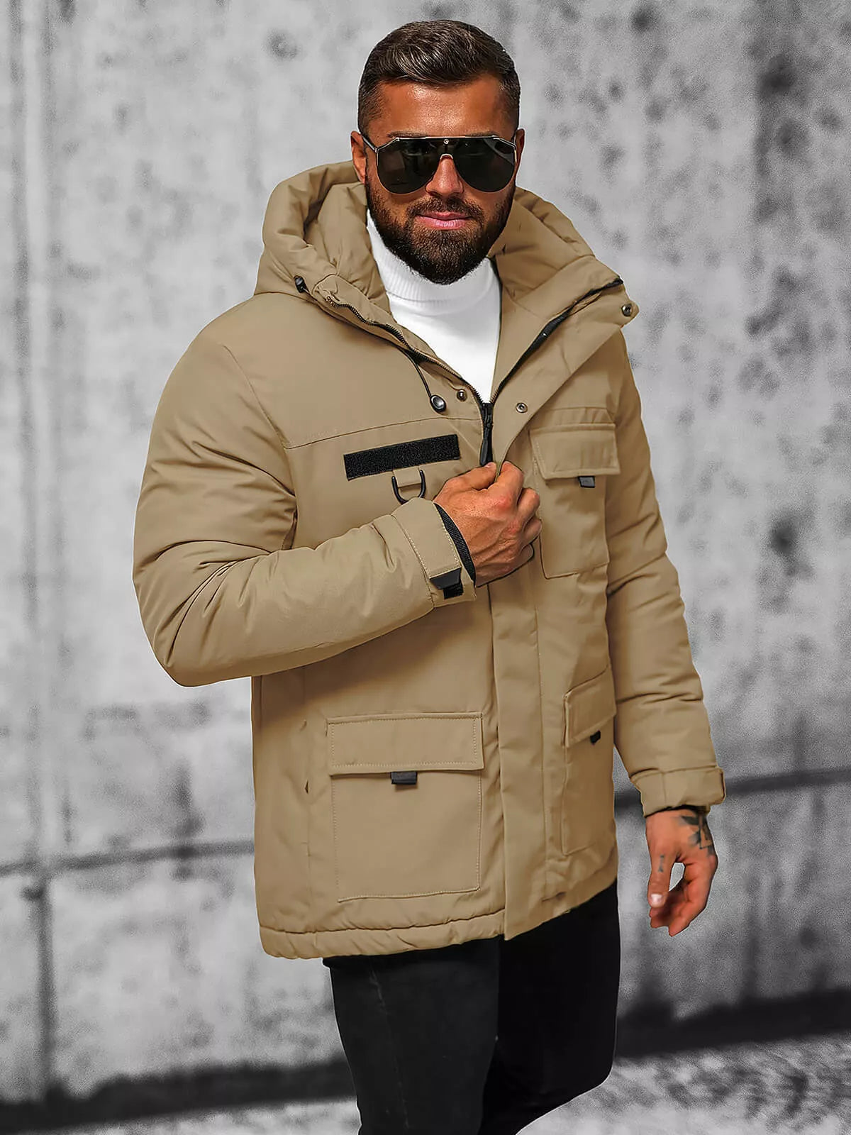 Rusva vyriška striukė su gobtuvu Žiema