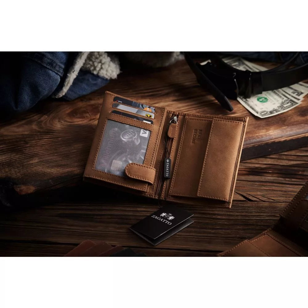 Vyriška ruda piniginė iš natūralios odos su užsegimu Philip