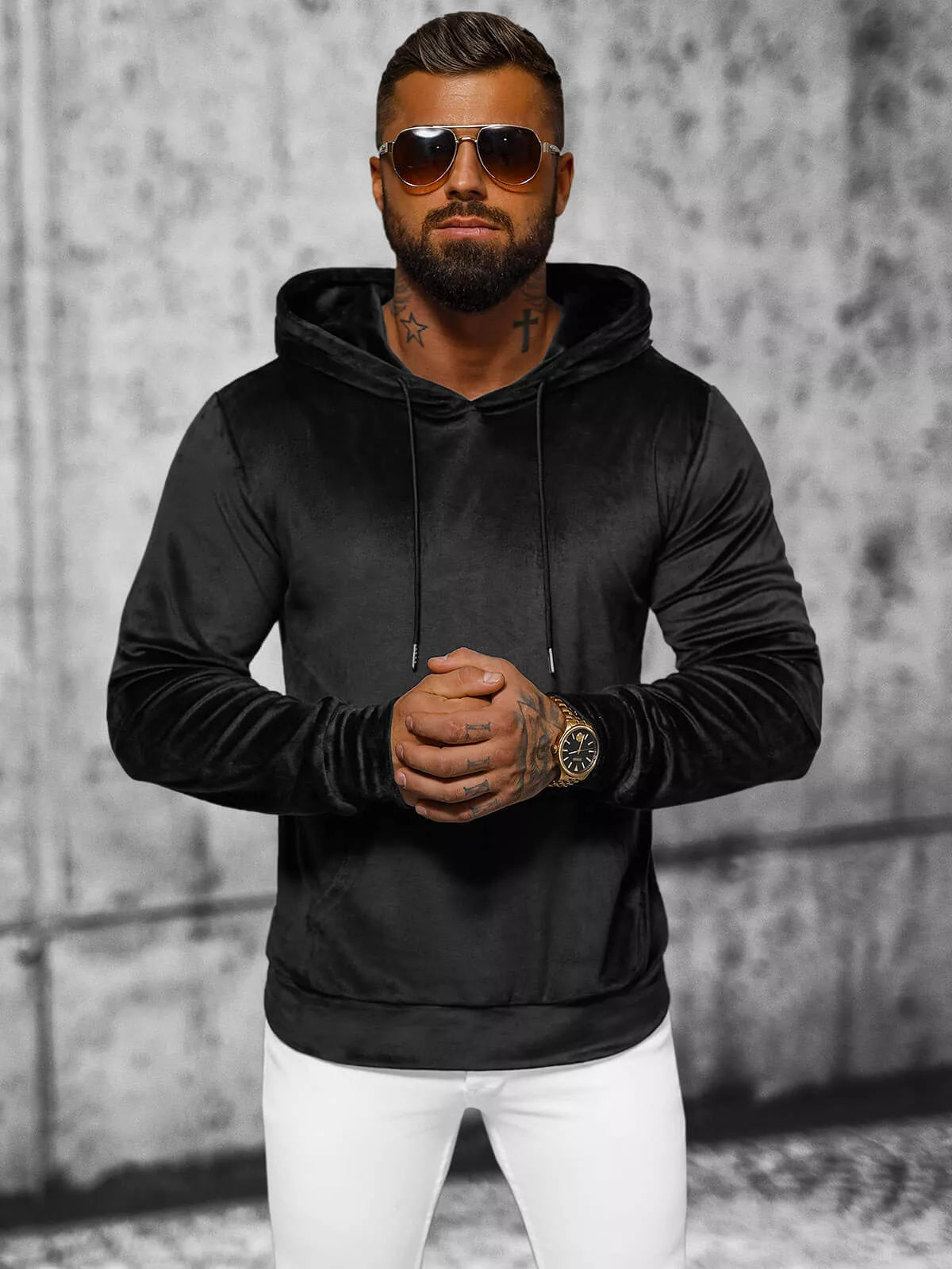 Vyriškas veliūrinis megztinis su gobtuvu