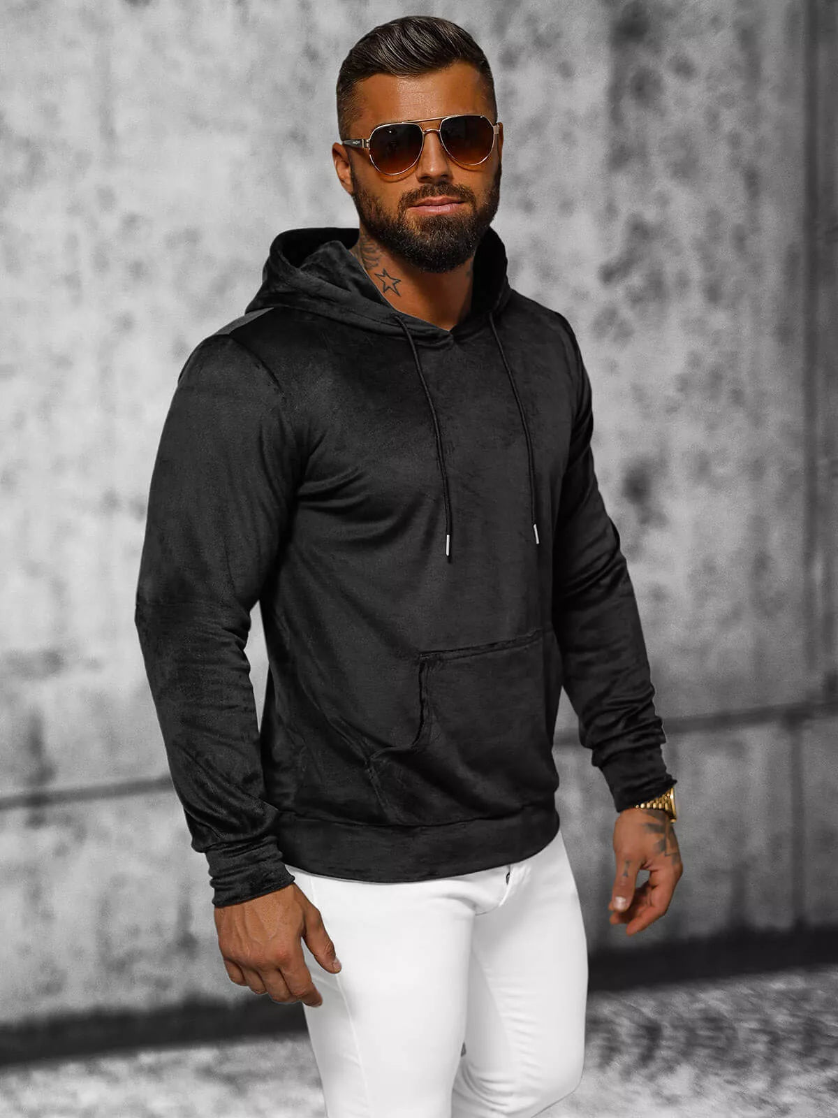 Vyriškas veliūrinis megztinis su gobtuvu