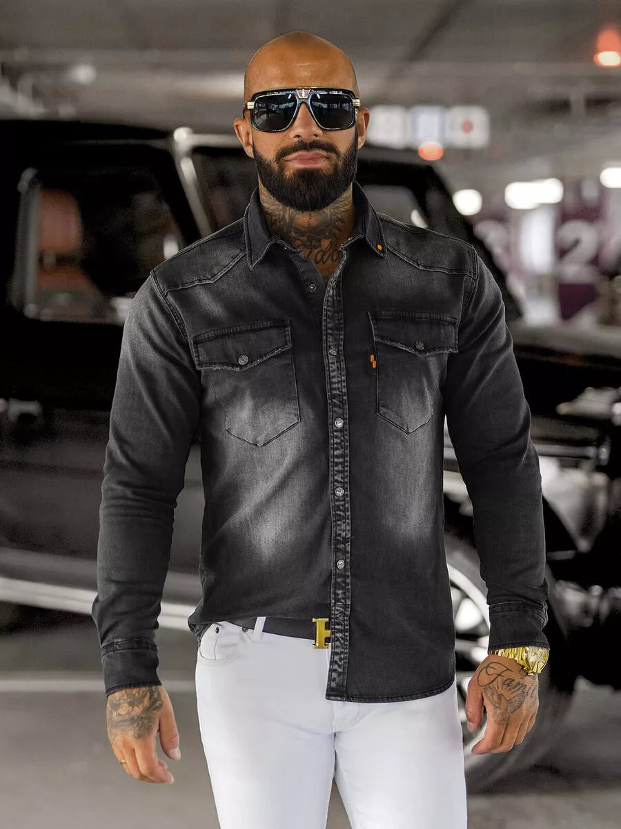 Vyriški džinsiniai juodos spalvos marškiniai