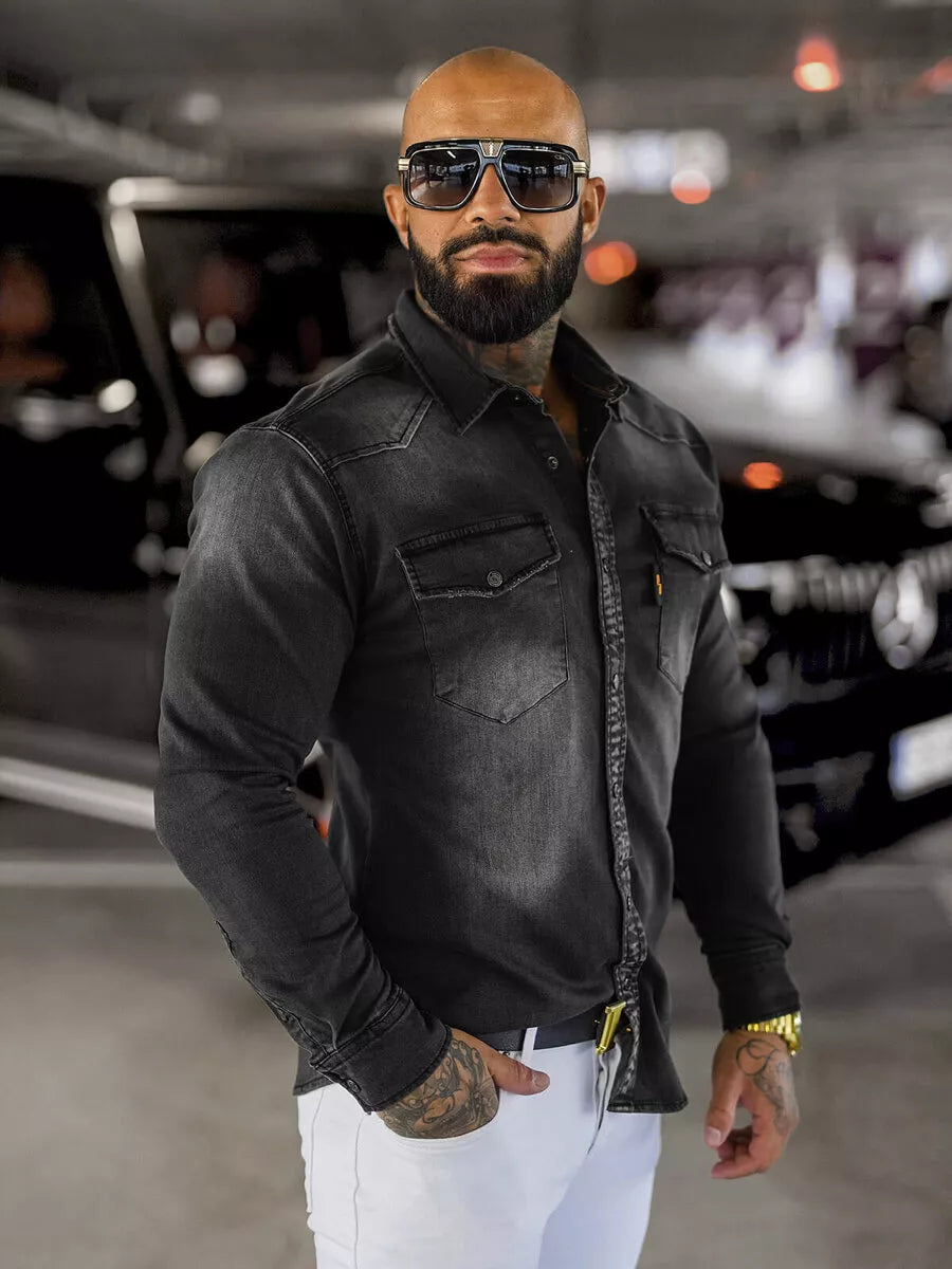 Vyriški džinsiniai juodos spalvos marškiniai