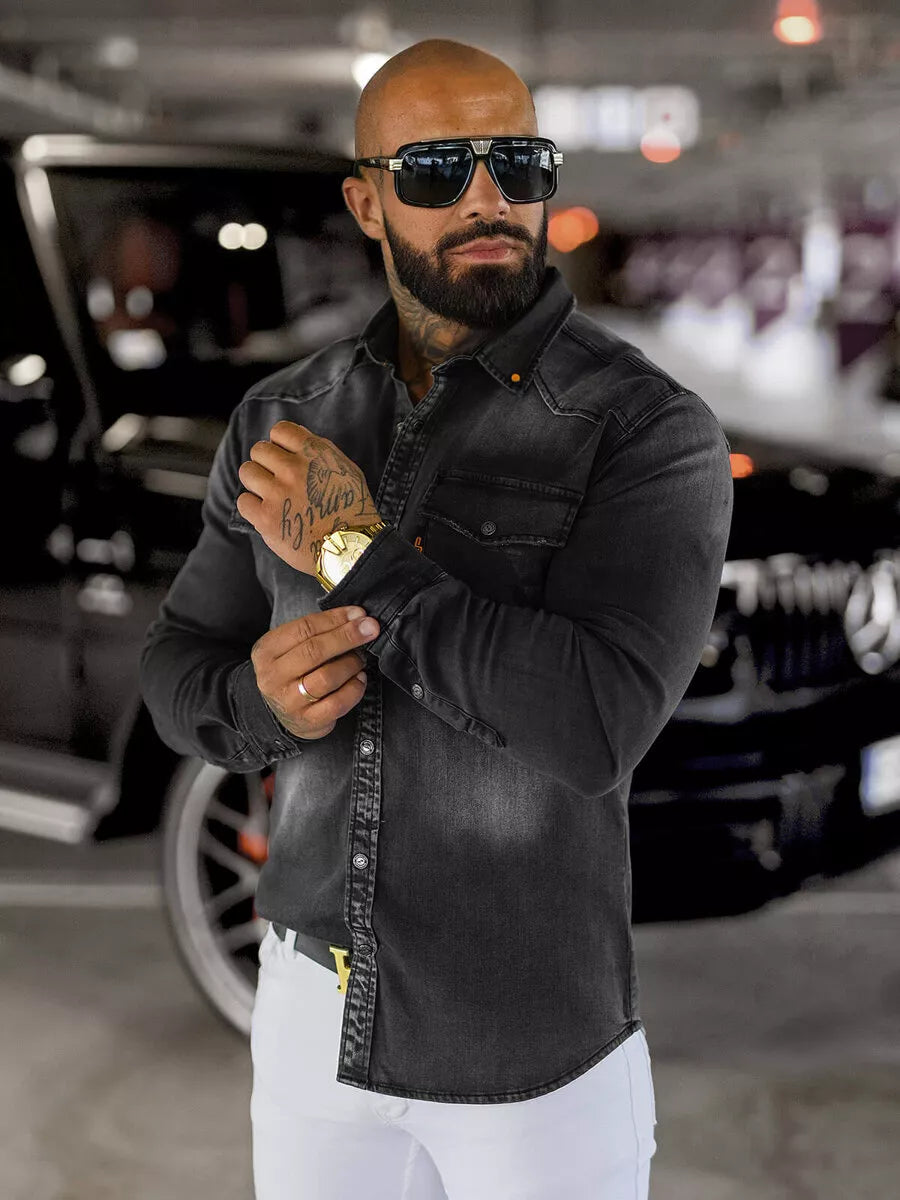 Vyriški džinsiniai juodos spalvos marškiniai