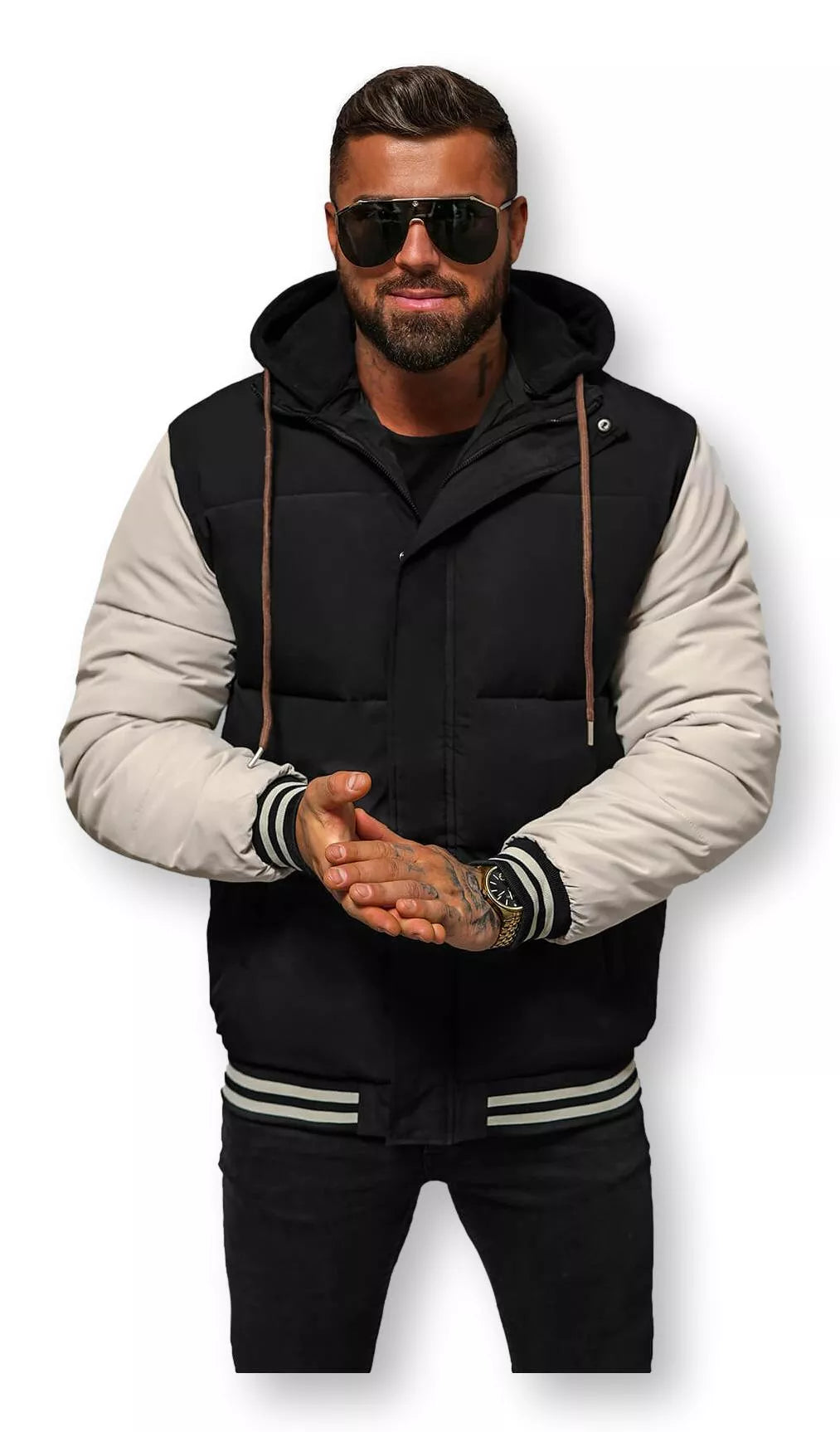 Juoda vyriška striukė su rusvomis rankovėmis Ecru