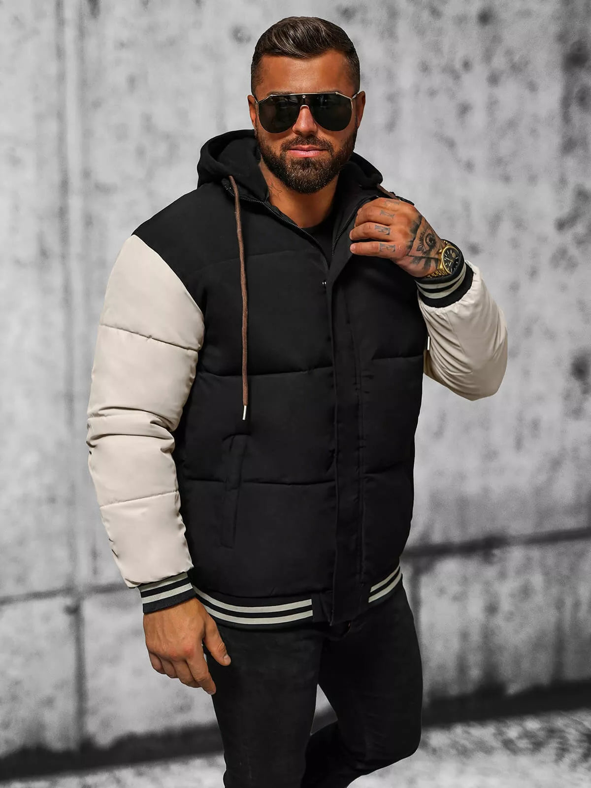 Juoda vyriška striukė su rusvomis rankovėmis Ecru