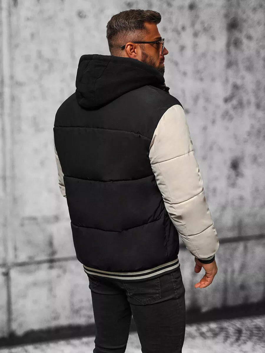 Juoda vyriška striukė su rusvomis rankovėmis Ecru