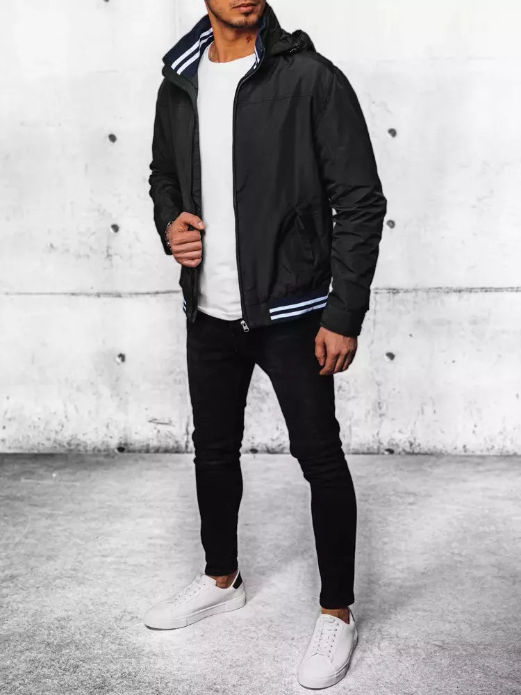 Vyriška juoda striukė su gobtuvu Nemor