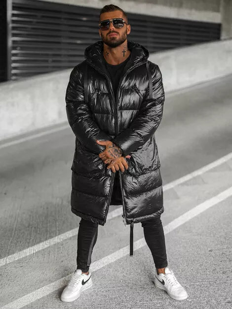 Juoda  blizgi vyriška striukė su gobtuvu Monakko