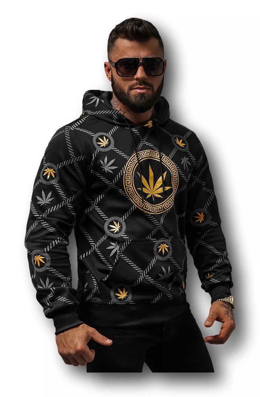 Vyriškas juodas džemperis su auksine spauda Kanna