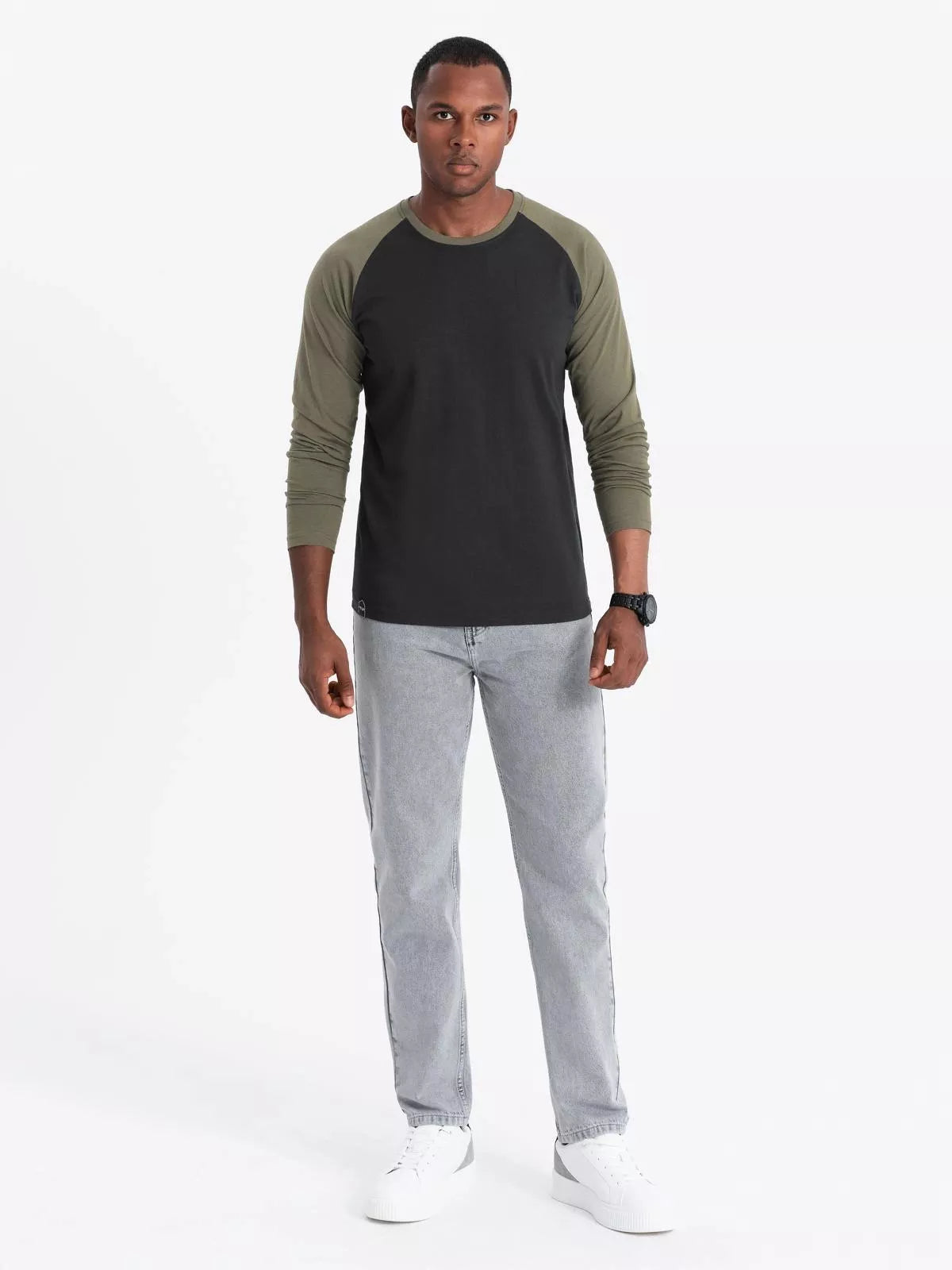 Vyriški juodi/chaki marškinėliai ilgomis rankovėmis Artur