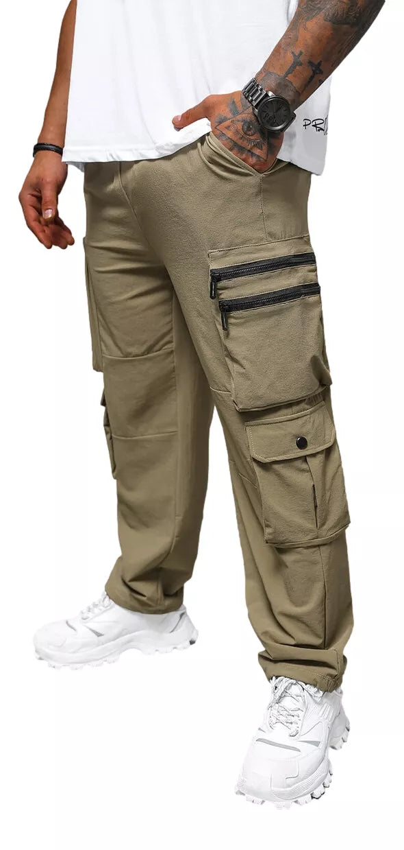 Vyriškos plačios rudos spalvos kelnės Olimp