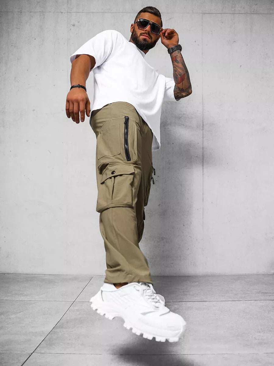 Vyriškos plačios rudos spalvos kelnės Olimp