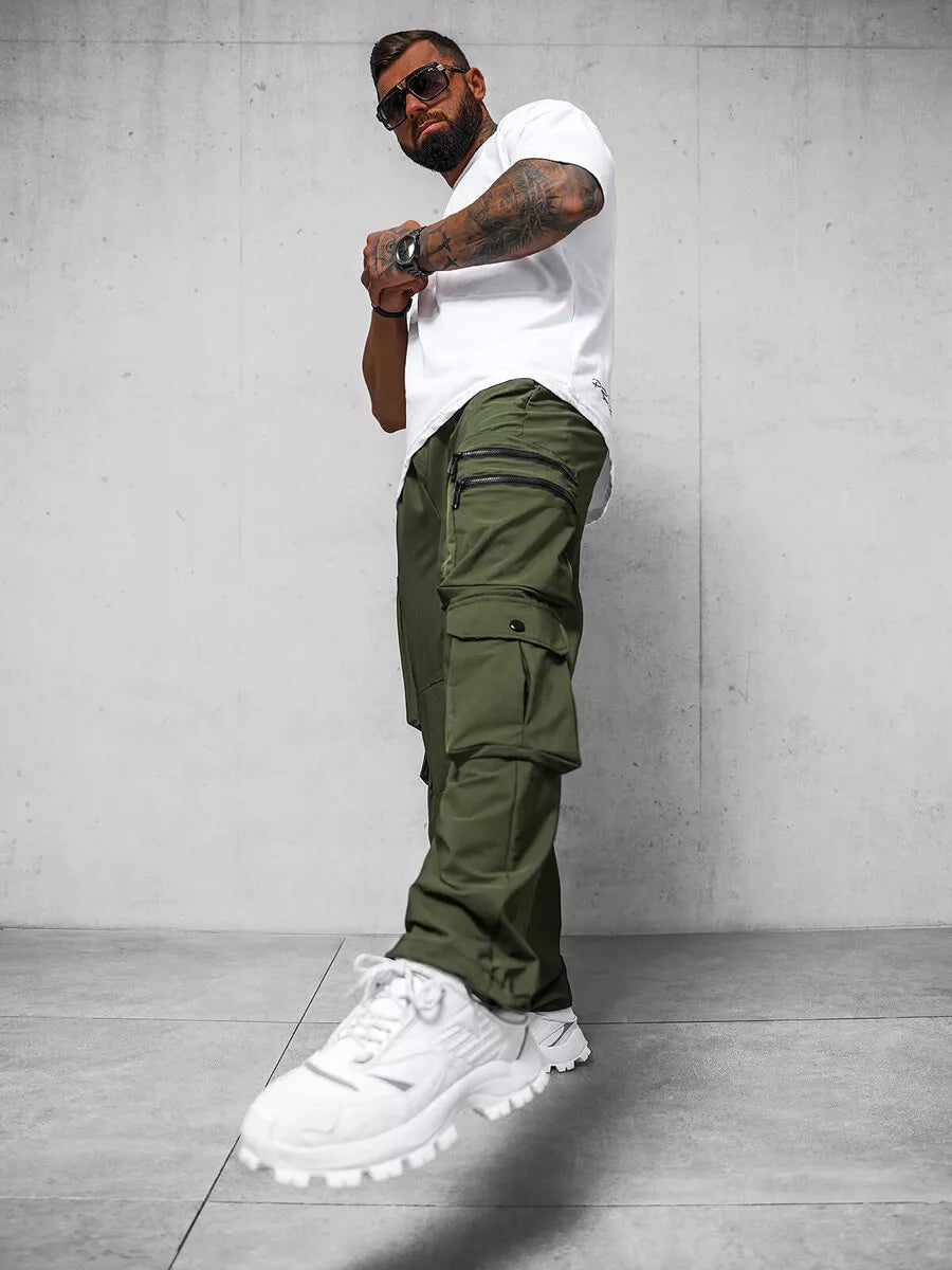 Vyriškos plačios chaki spalvos kelnės Olimp