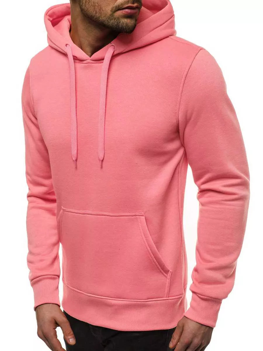 Rožinės spalvos vyriškas džemperis su gobtuvu Buvoli