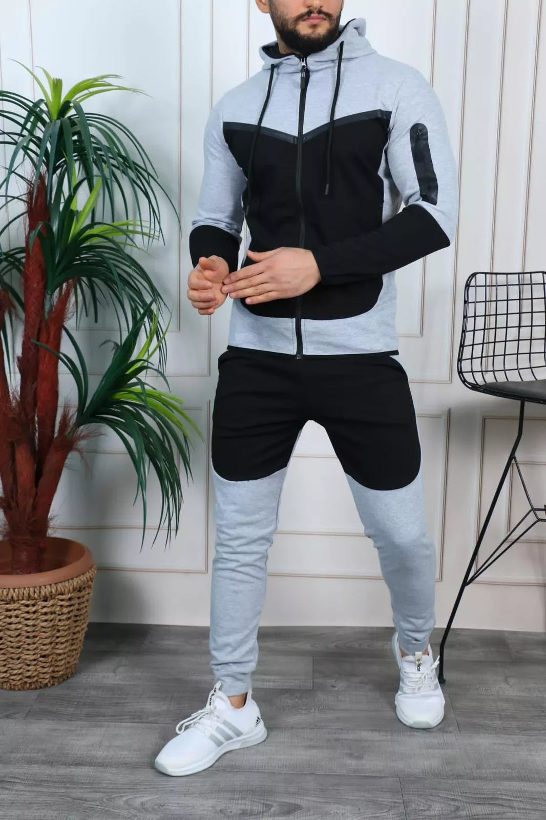 Vyriškas sportinis komplektas šviesiai pilka - juoda Rener