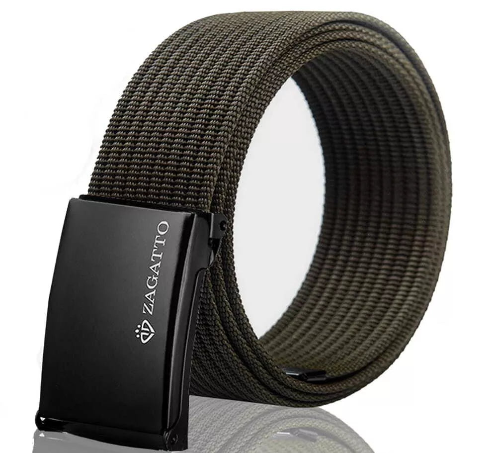 Vyriškas medžiaginis tamsiai žalias diržas su sagtimi Sponto