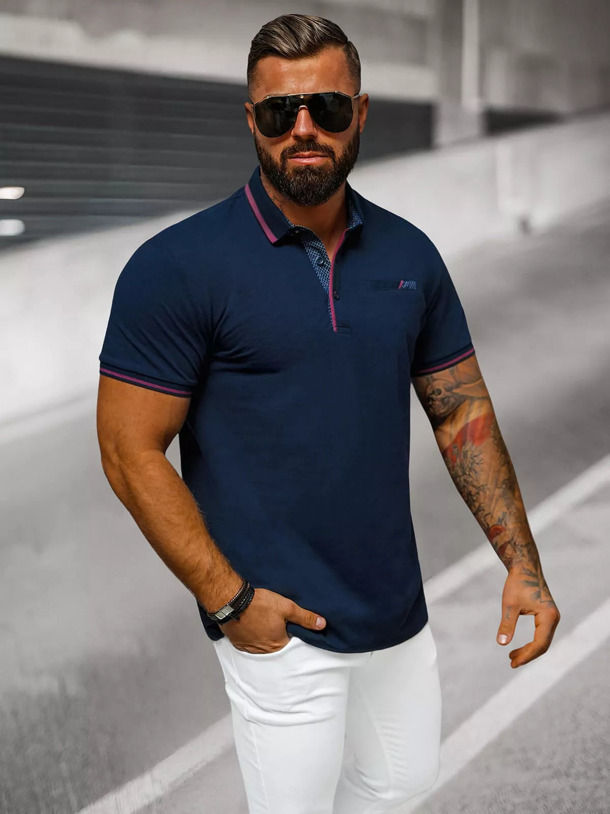 Vyriški tamsiai mėlyni polo marškinėliai Team