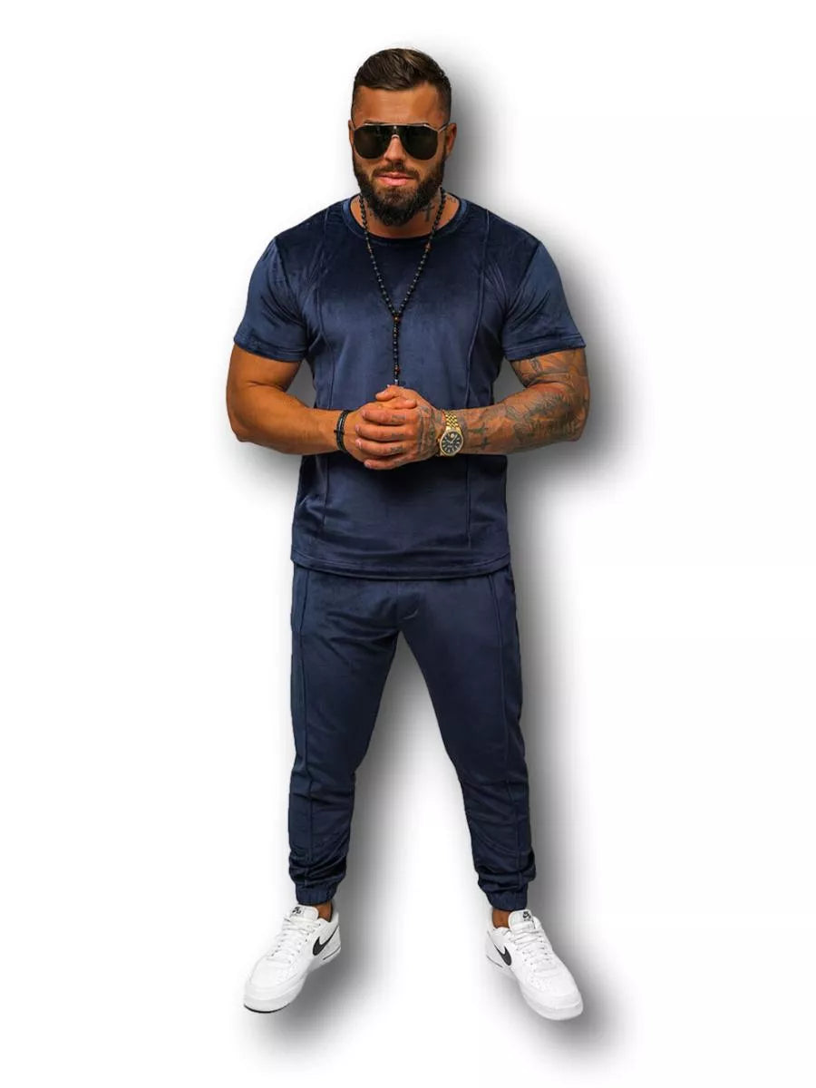 Vyriškas tamsiai mėlynas veliūrinis komplektas Sinor