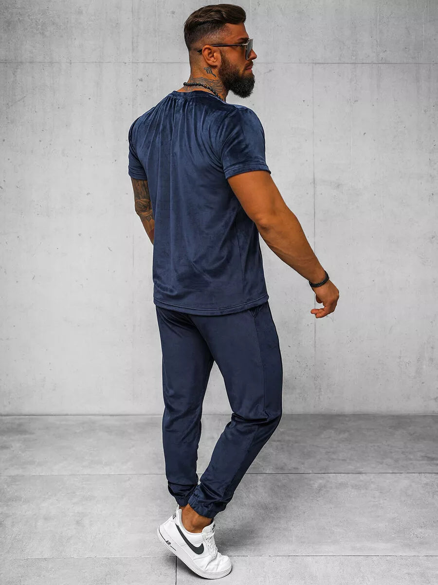 Vyriškas tamsiai mėlynas veliūrinis komplektas Sinor