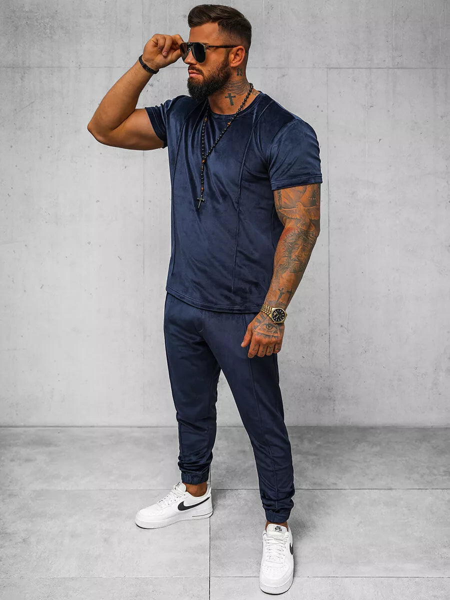 Vyriškas tamsiai mėlynas veliūrinis komplektas Sinor