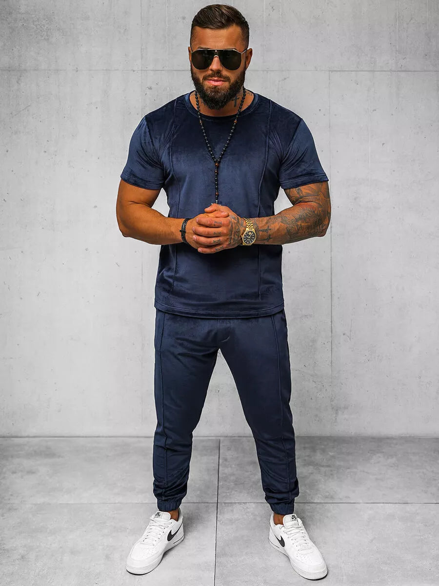 Vyriškas tamsiai mėlynas veliūrinis komplektas Sinor