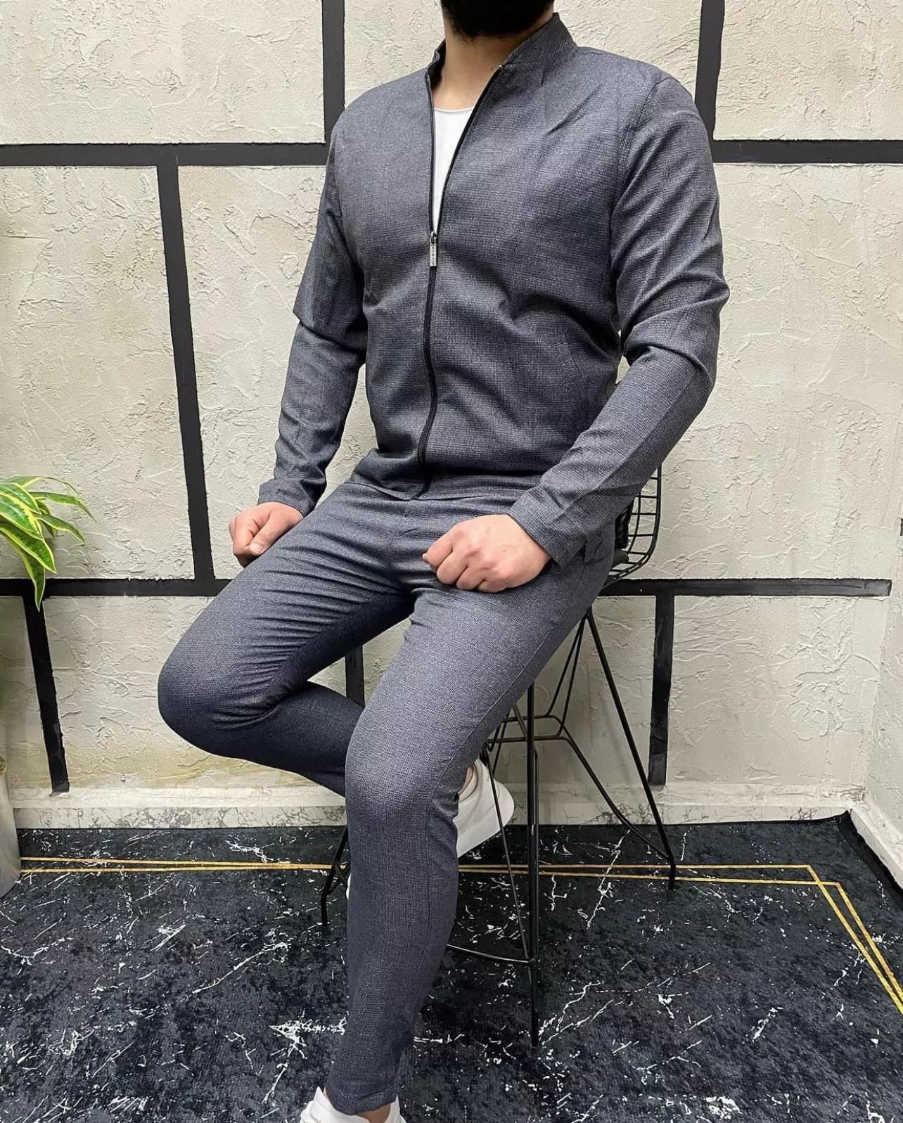 Vyriškas mėlynas plono audinio komplektas Hani