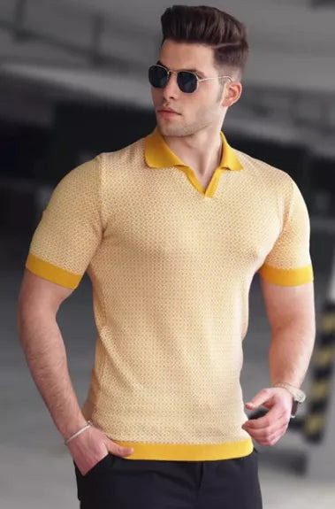 Vyriški  geltonos/baltos spalvos marškinėliai Hippie