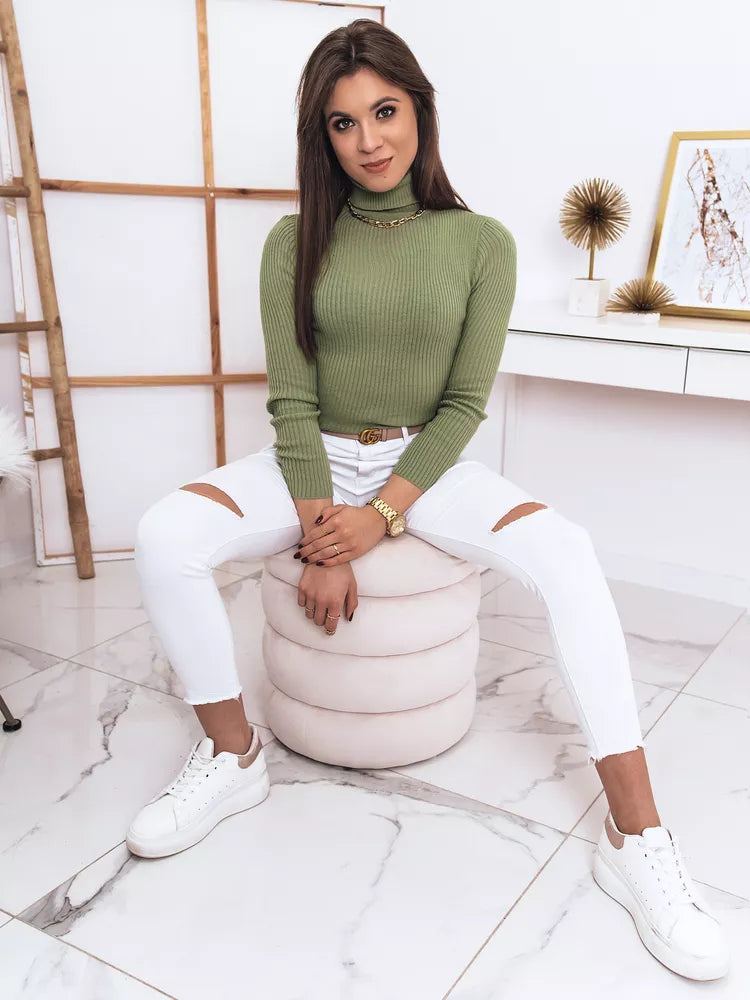 Žalios spalvos megztinis aukštu kaklu Silver