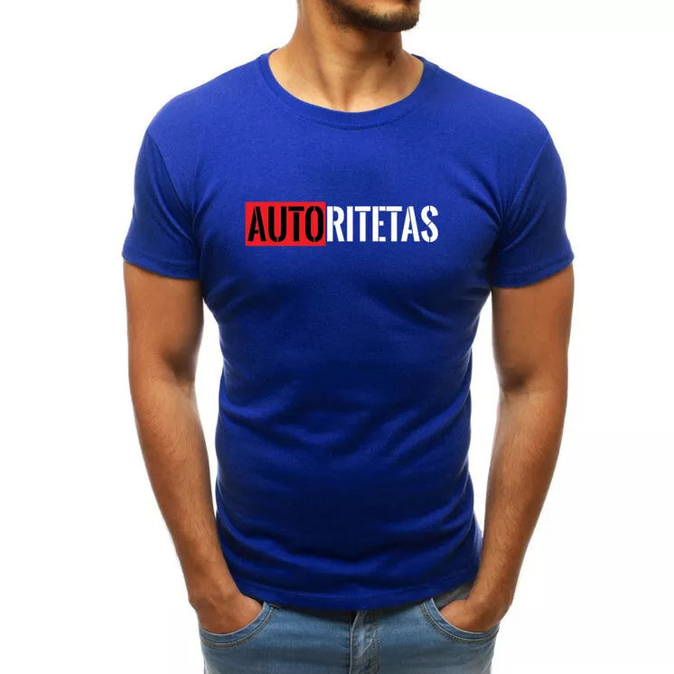 Ryškiai mėlyni vyriški marškinėliai Autoritetas