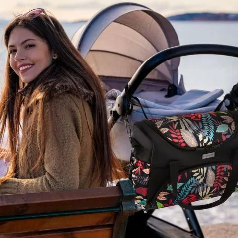 Vežimėlio juodas su gėlėtu raštu krepšys Baby